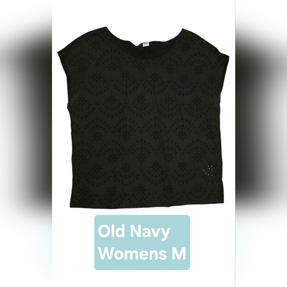 Eyelet Detail Black Short Sleeve Top